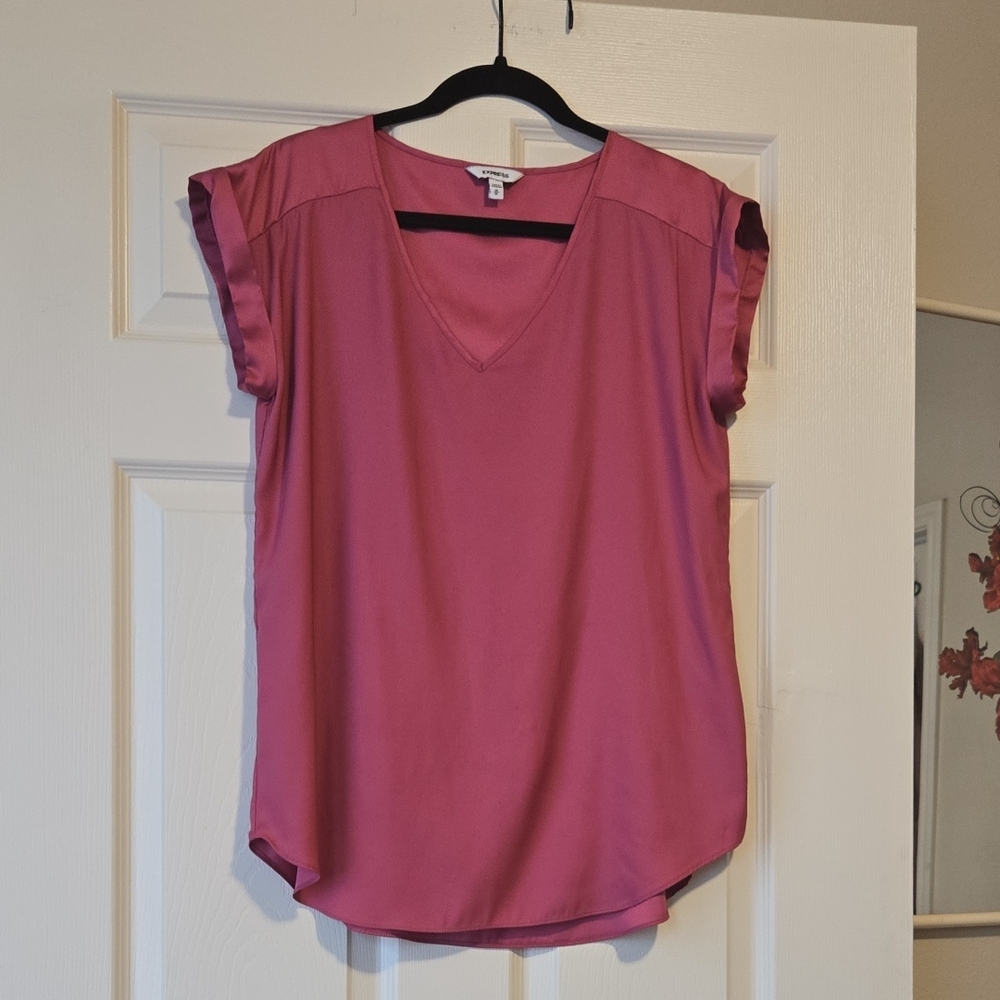 Express Rose-Pink V-Neck Cap Sleeve Blouse